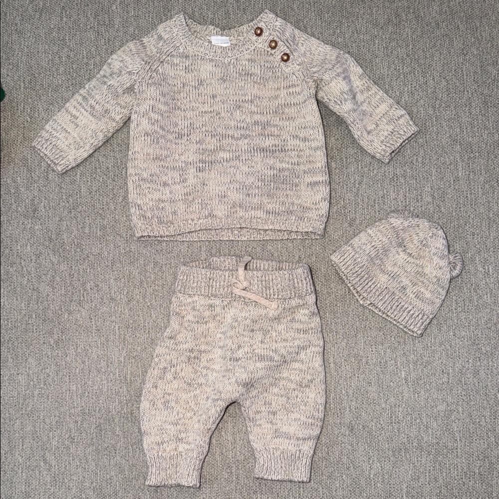 Carter’s Neutral Knit Baby Set - Sweater, Pants & Beanie